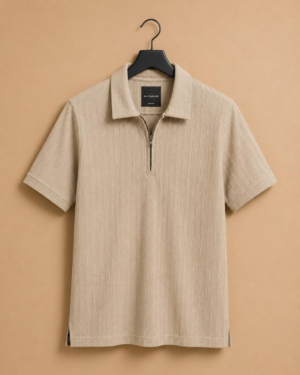 All Rugged Sandstone Textured Half-Zip Polo T-Shirt