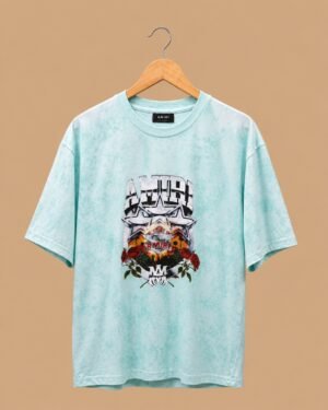 Amiri Hollywood Sky Blue Acid Wash Oversized Graphic T-Shirt