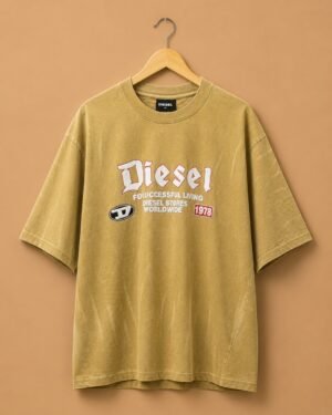 Diesel Vintage Acid Wash Oversized Graphic T-Shirt – Sand Beige