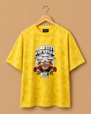 Amiri Hollywood Gold Acid Wash Oversized Graphic T-Shirt