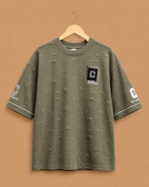 Brandz Home Olive Grid Oversized Textured T-Shirt
