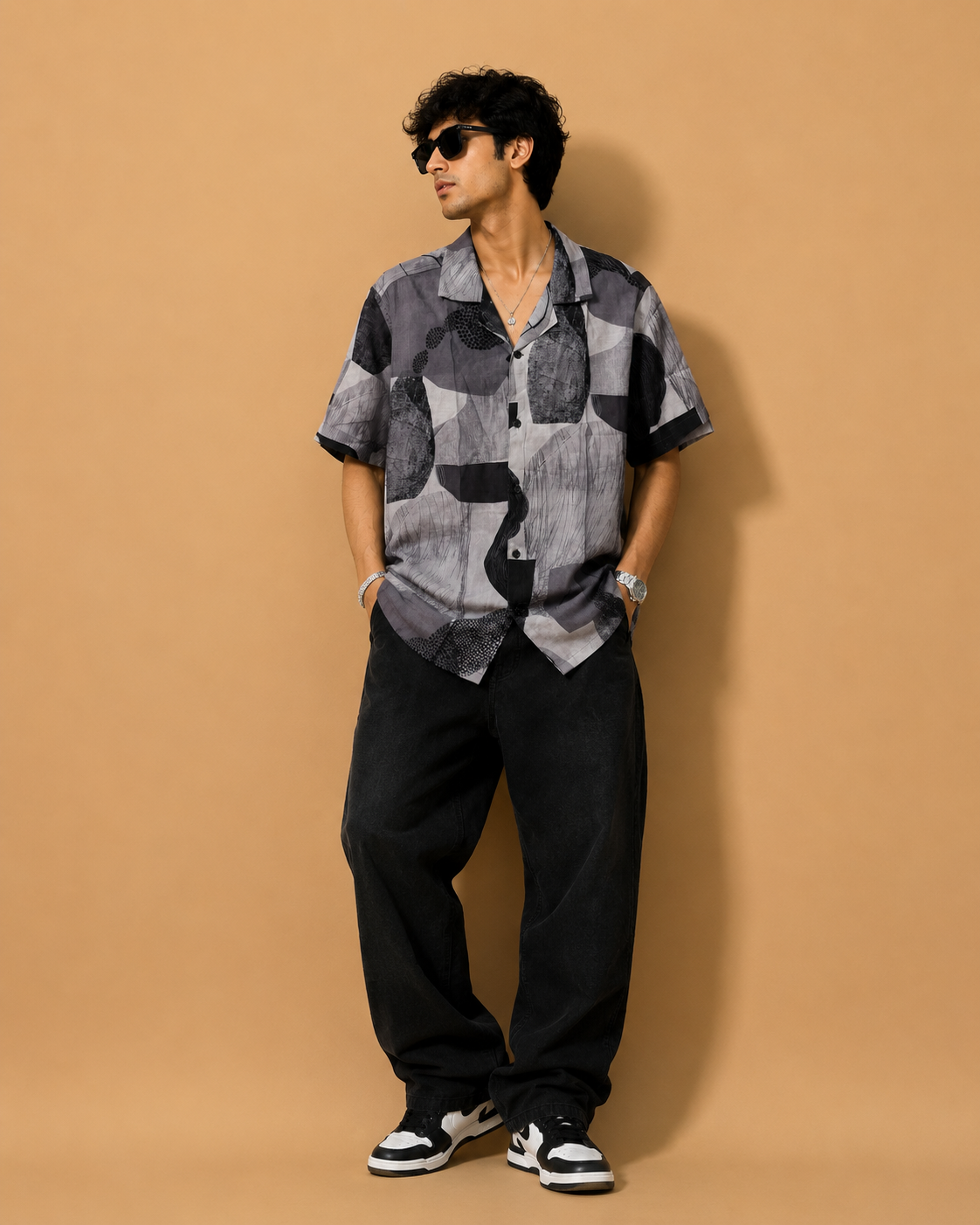 Snitch Men's Grey Abstract Print Resort Shirt - Image 2