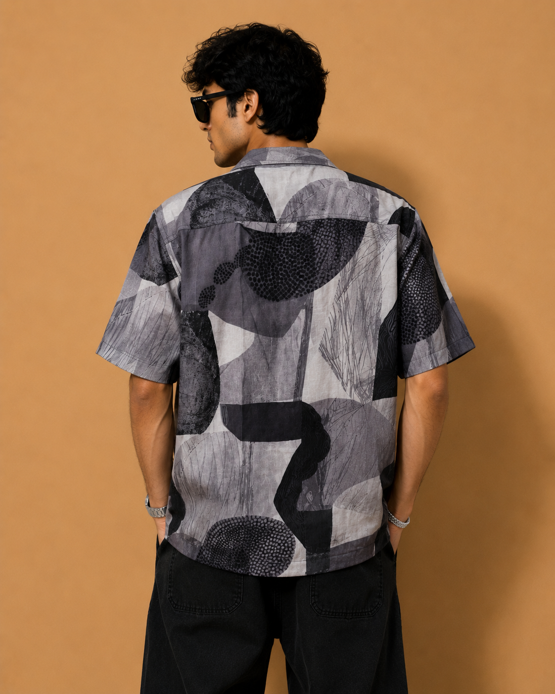 Snitch Men's Grey Abstract Print Resort Shirt - Image 4