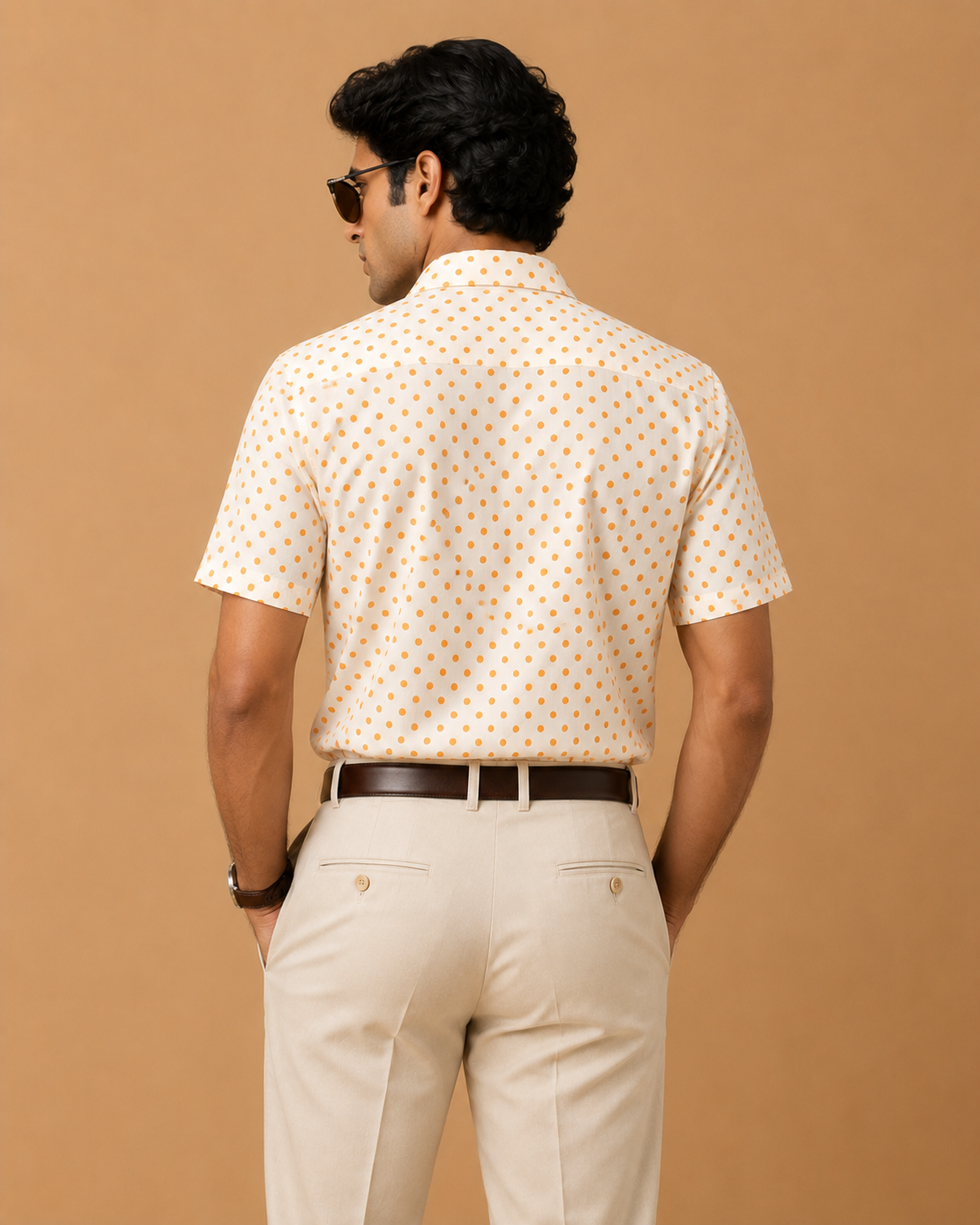 Snitch Men's White & Orange Polka Dot Cotton Casual Shirt - Image 4