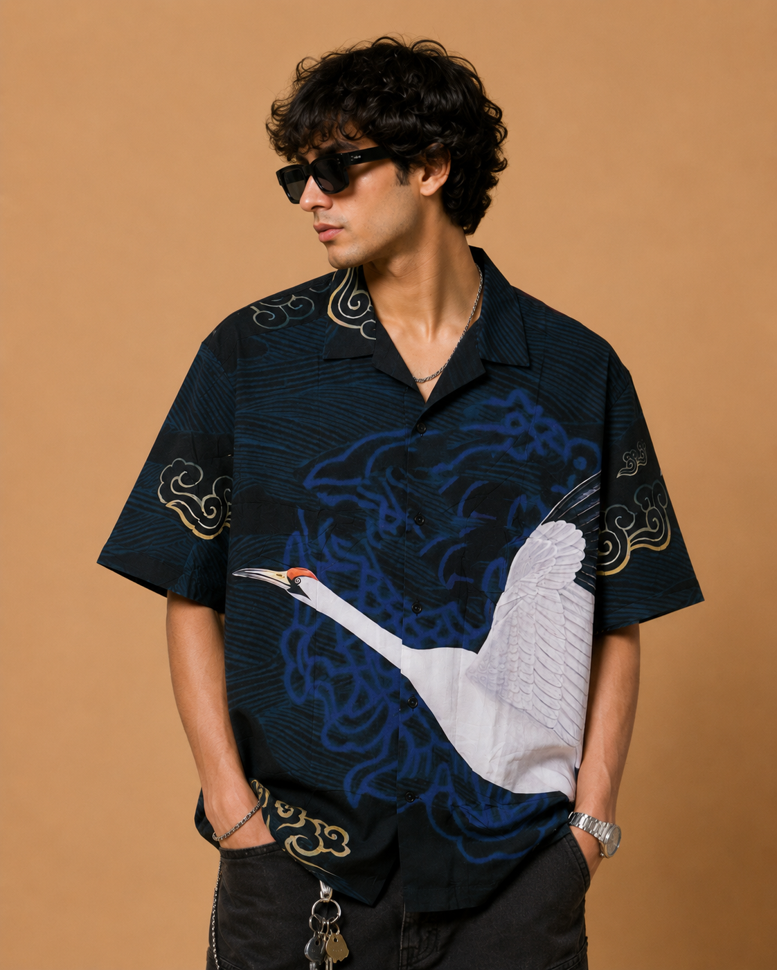 Rare Rabbit Japanese Crane Premium Resort Shirt – Midnight Navy - Image 3