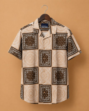 Mast & Harbour Men's Beige & Brown Bandana Print Cotton Casual Shirt