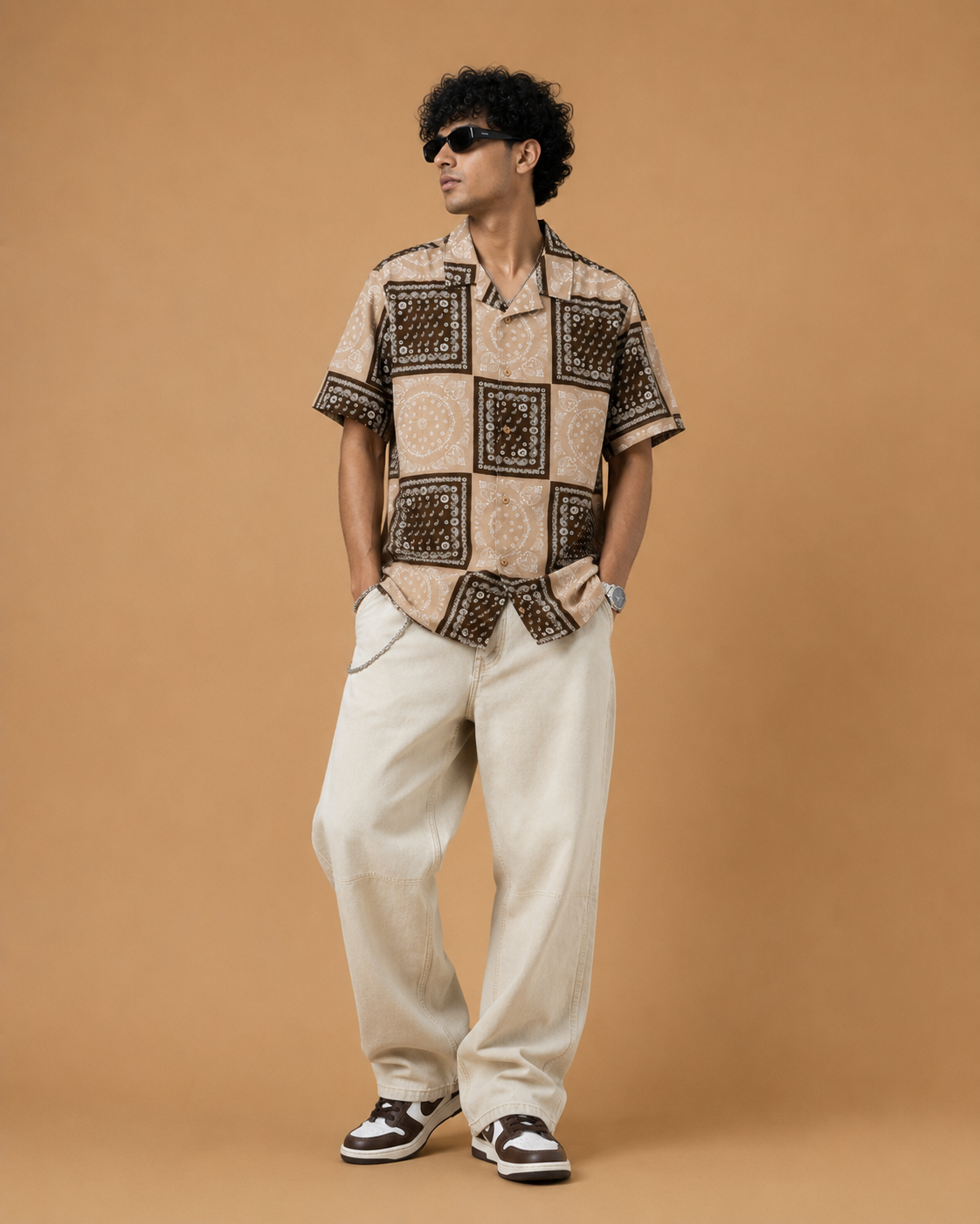 Mast & Harbour Men's Beige & Brown Bandana Print Cotton Casual Shirt - Image 2
