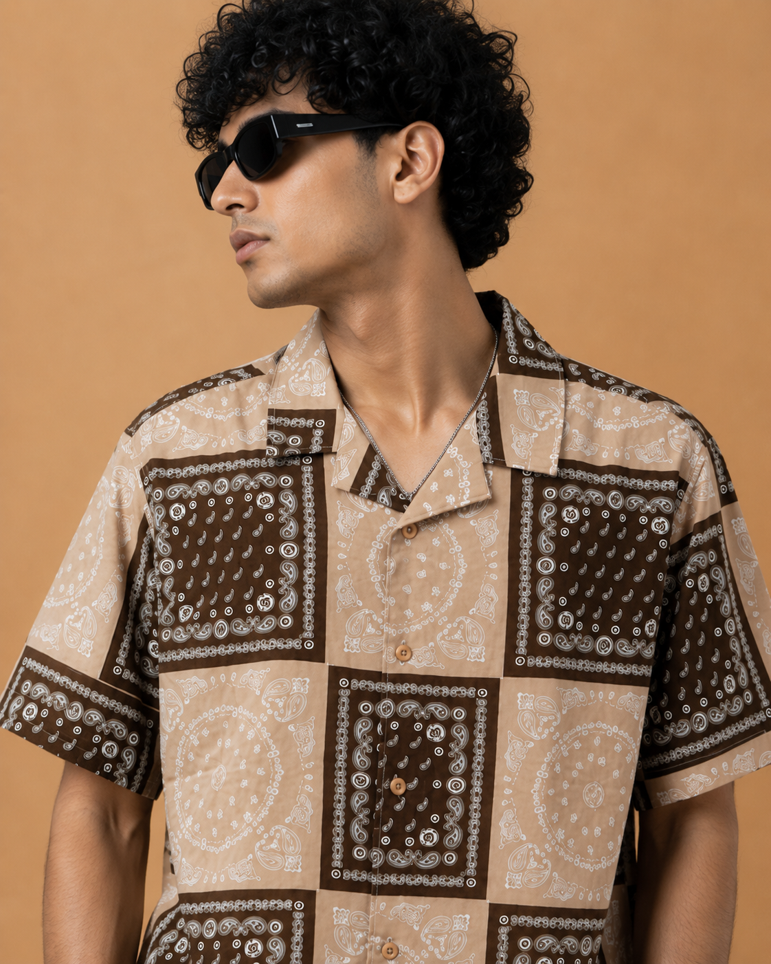 Mast & Harbour Men's Beige & Brown Bandana Print Cotton Casual Shirt - Image 3