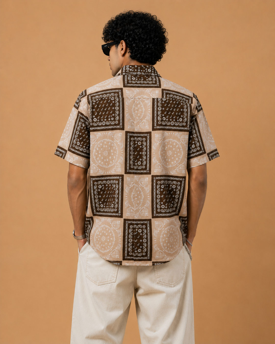 Mast & Harbour Men's Beige & Brown Bandana Print Cotton Casual Shirt - Image 4