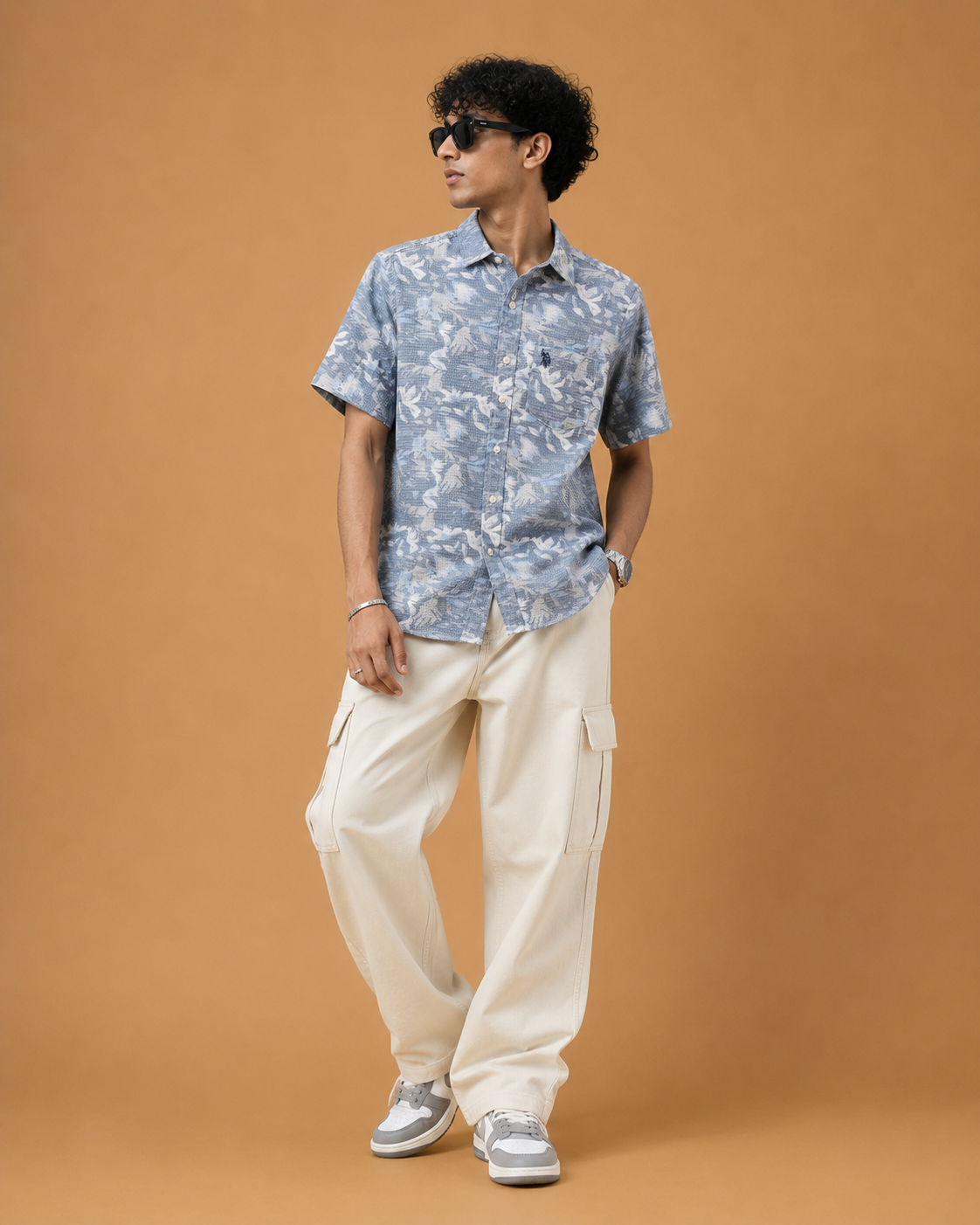 U.S. Polo Assn. Men's Blue Floral Printed Premium Cotton Casual Shirt - Image 2
