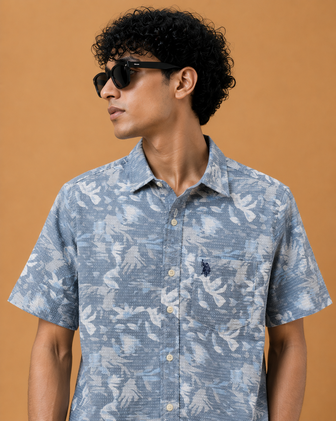 U.S. Polo Assn. Men's Blue Floral Printed Premium Cotton Casual Shirt - Image 3