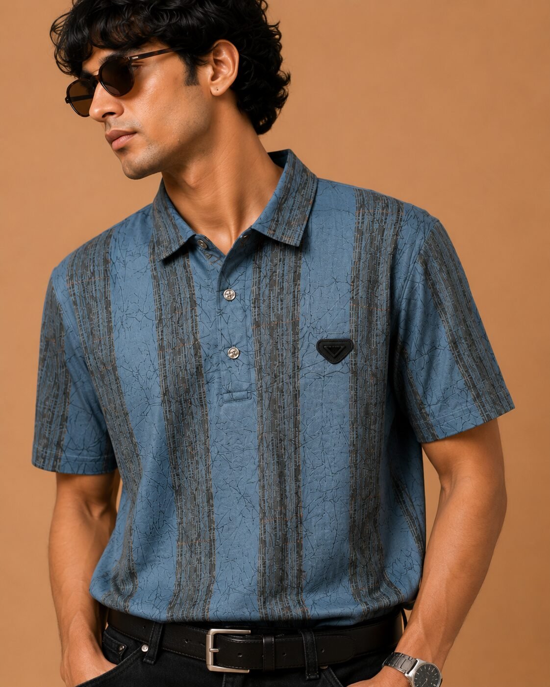 ChatGPT Image Jul 22, 2026, 12_00_09 PM Brandz Home Imported Premium Grey Textured Vertical Stripe Polo T-Shirt for Men - Image 2