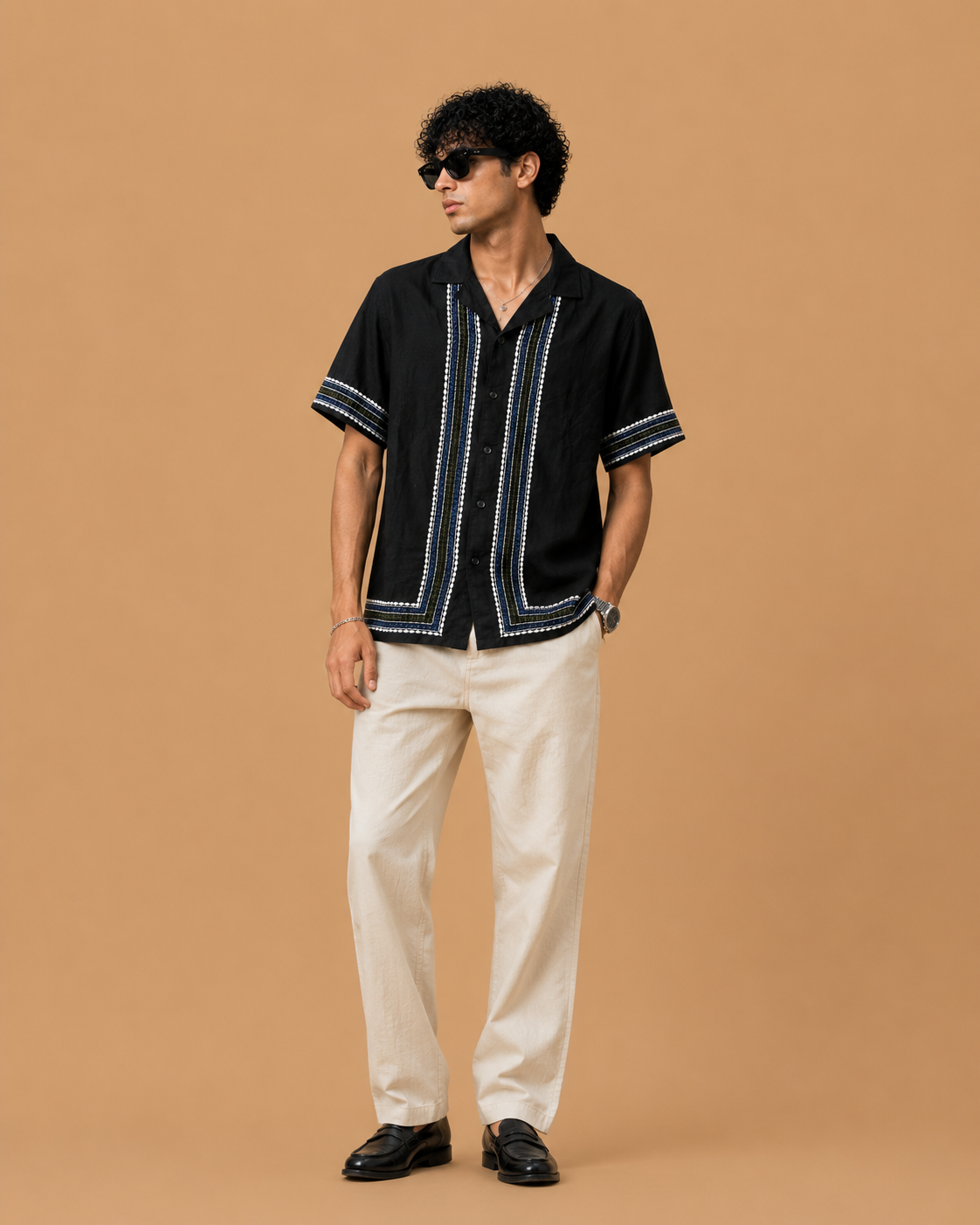 DNMX Men's Black Embroidered Premium Resort Casual Shirt - Image 2