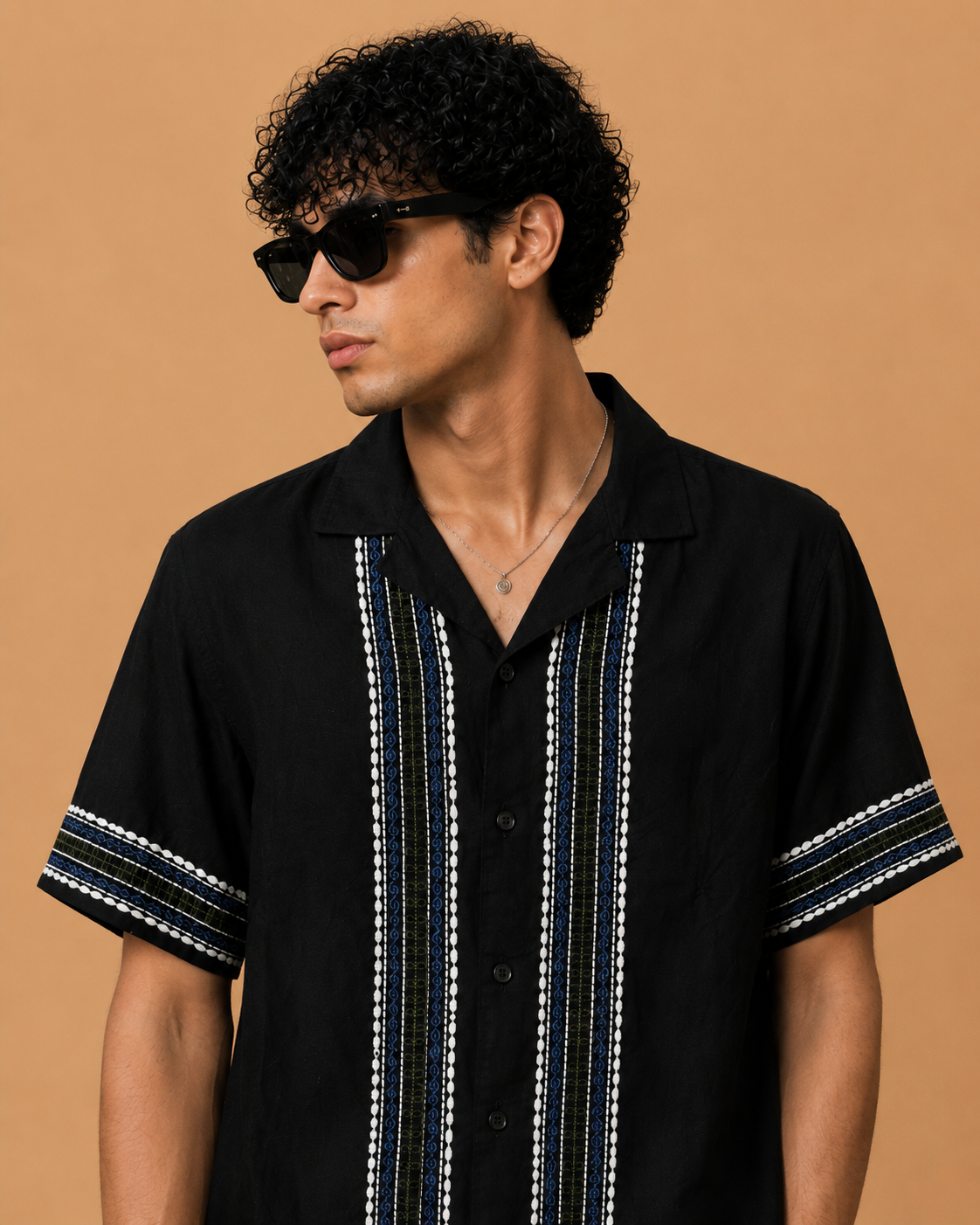 DNMX Men's Black Embroidered Premium Resort Casual Shirt - Image 3