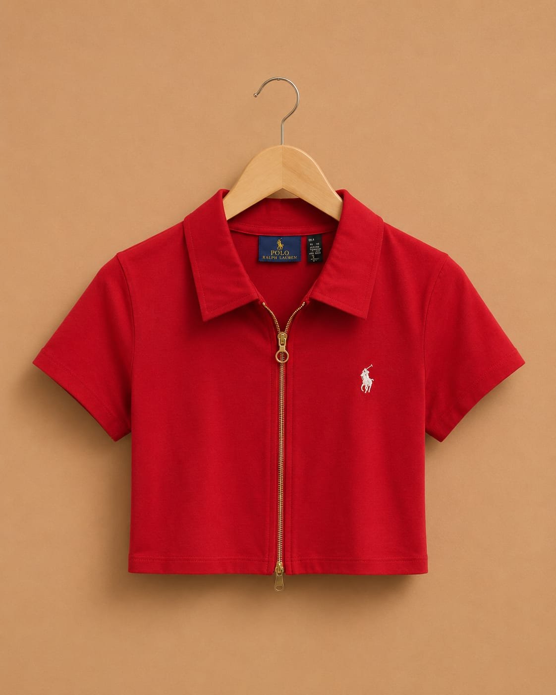 WhatsApp Image 2026-07-20 at 4.21.46 PM Brandz Home Women's Premium Hot Red Zip-Up Slim Fit Crop Polo Top