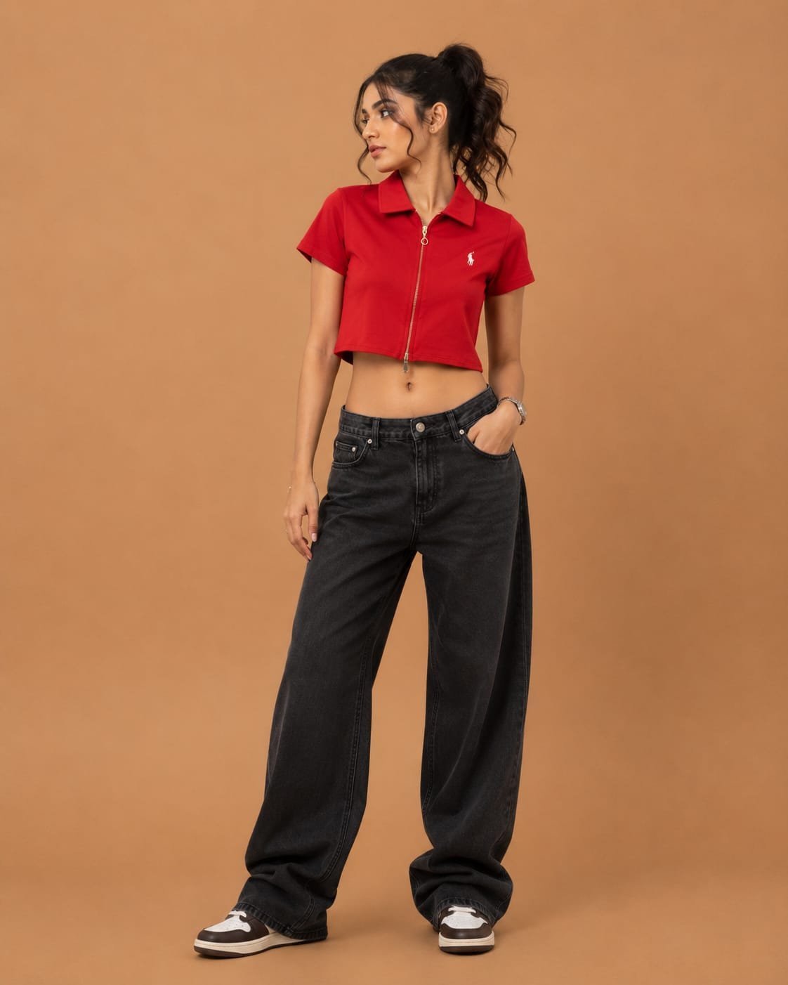 WhatsApp Image 2026-07-20 at 4.21.49 PM (2) Brandz Home Women's Premium Hot Red Zip-Up Slim Fit Crop Polo Top - Image 2