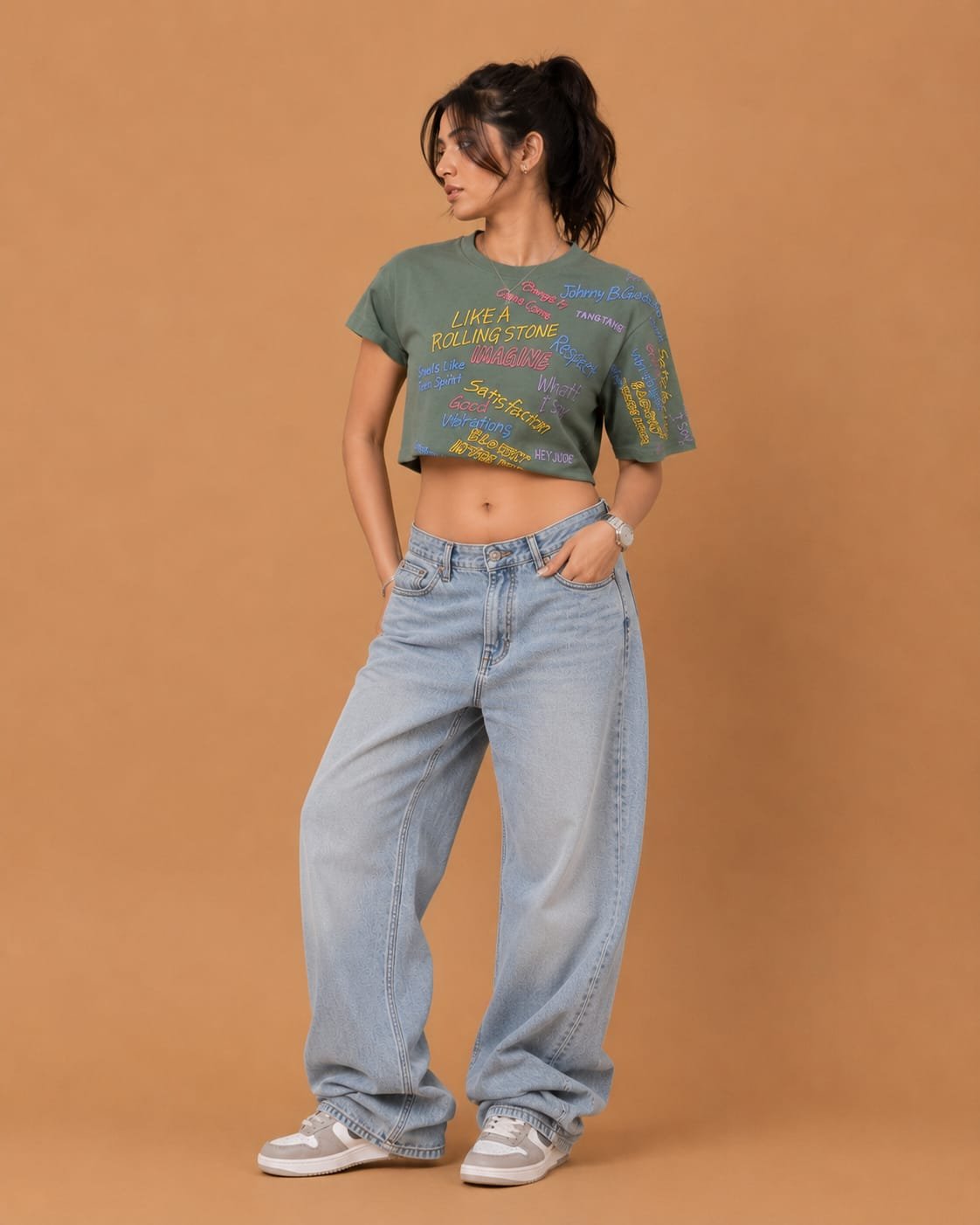 WhatsApp Image 2026-07-22 at 4.04.45 PM (2) Brandz Home Olive Echo Graphic Baby Tee for Women - Image 2