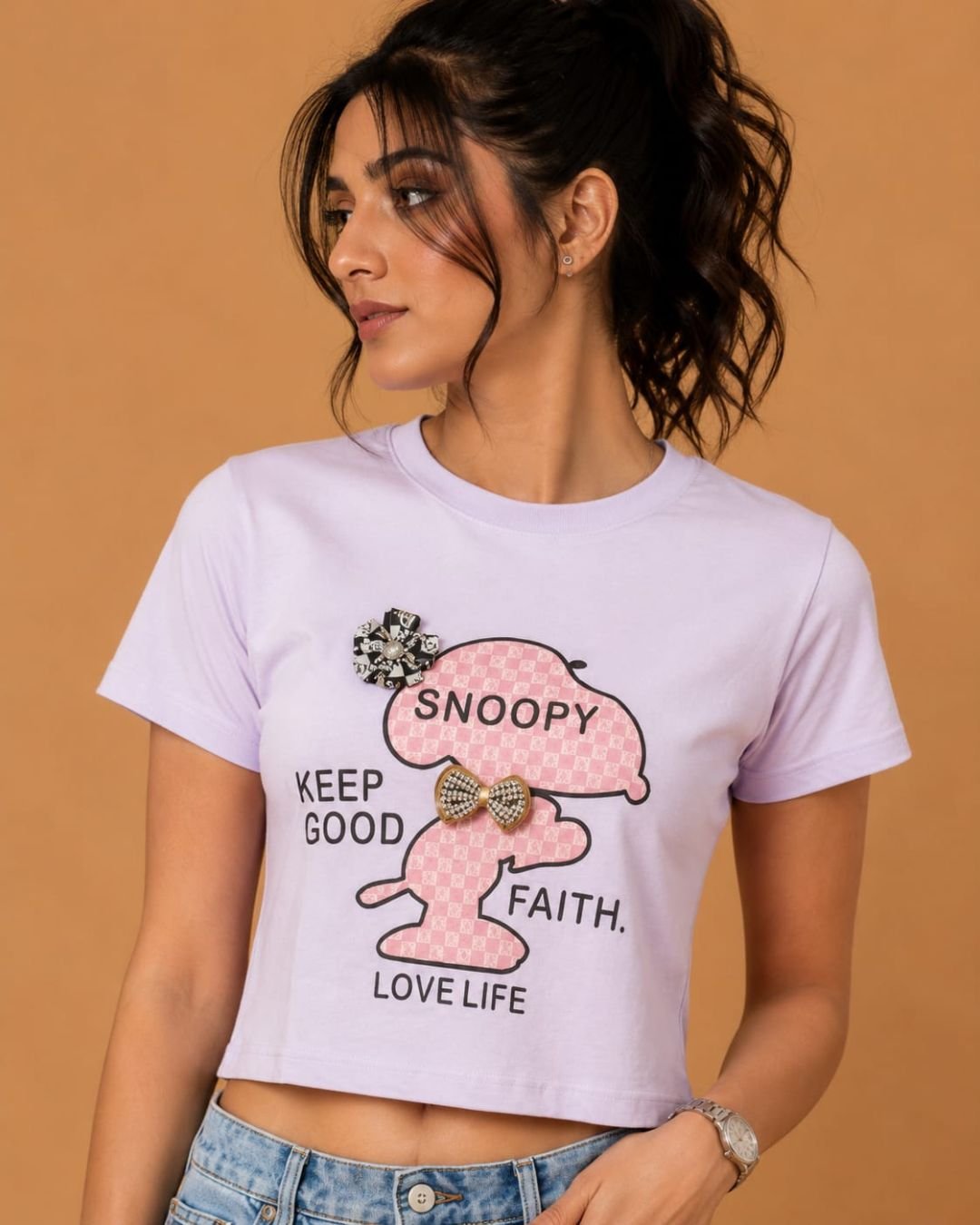 WhatsApp Image 2026-07-22 at 5.19.28 PM (1) Brandz Home Lavender Snoopy Graphic Baby Tee for Women - Image 3