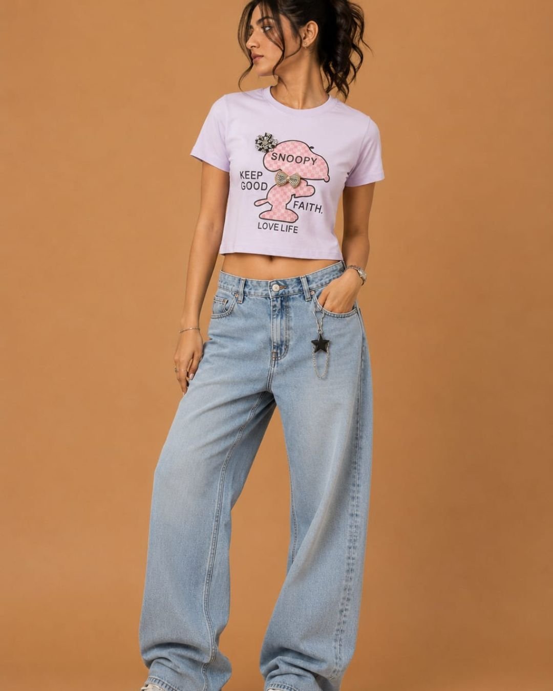 WhatsApp Image 2026-07-22 at 5.19.28 PM Brandz Home Lavender Snoopy Graphic Baby Tee for Women - Image 2