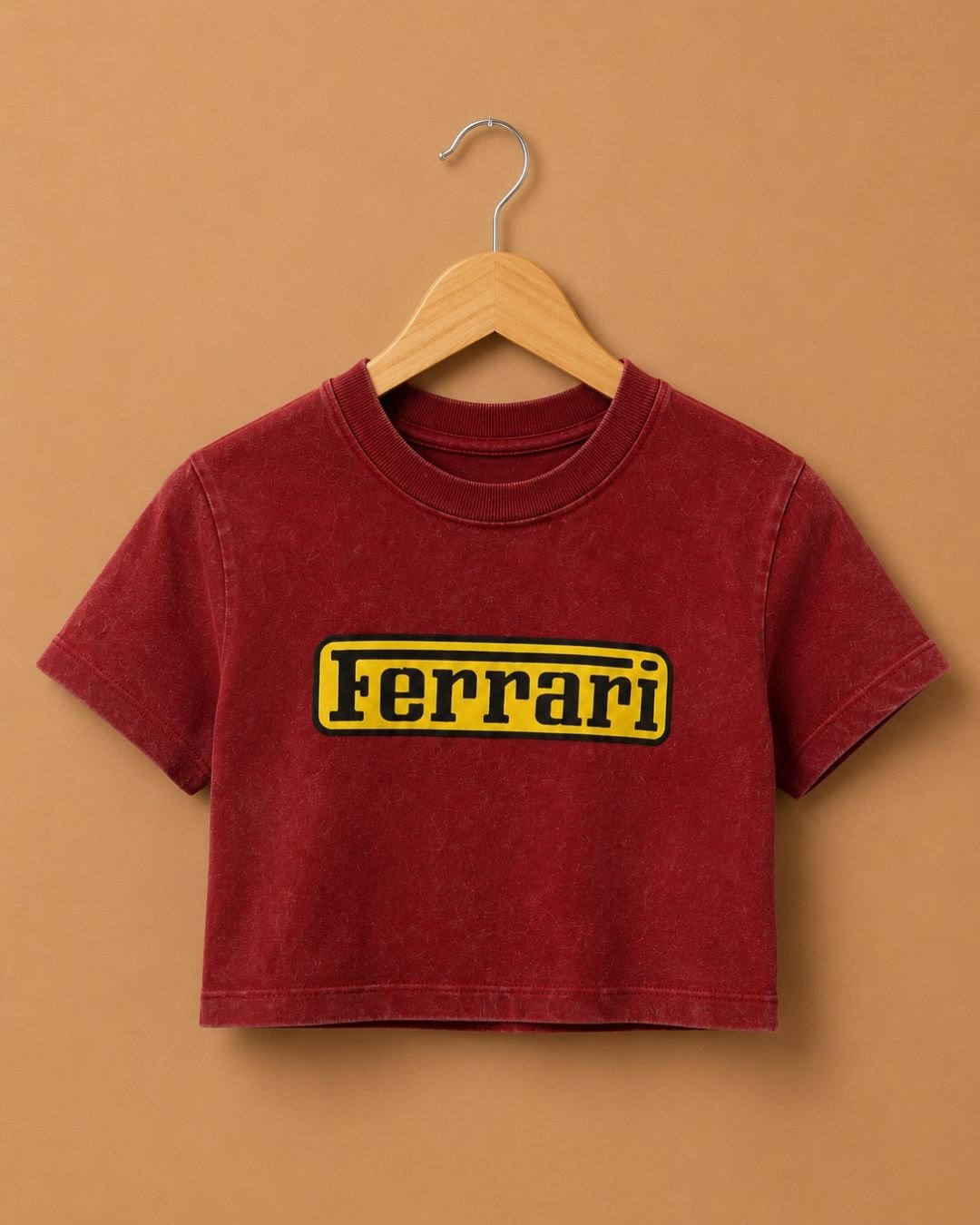 WhatsApp Image 2026-07-22 at 5.55.38 PM (2) Brandz Home Vintage Maroon Racing Graphic Baby Tee for Women