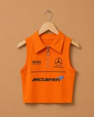 Brandz Home Women's Orange Motorsport Inspired Sleeveless Zip Crop Top