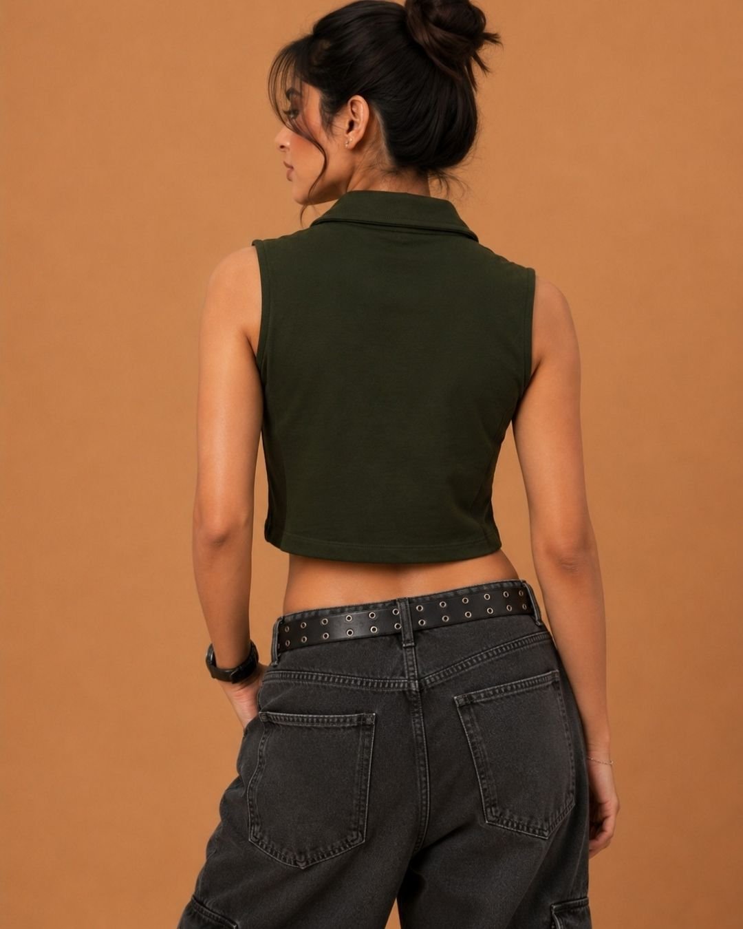 WhatsApp Image 2026-07-23 at 4.09.37 PM Brandz Home Women's Olive Green Motorsport Inspired Sleeveless Zip Crop Top - Image 4