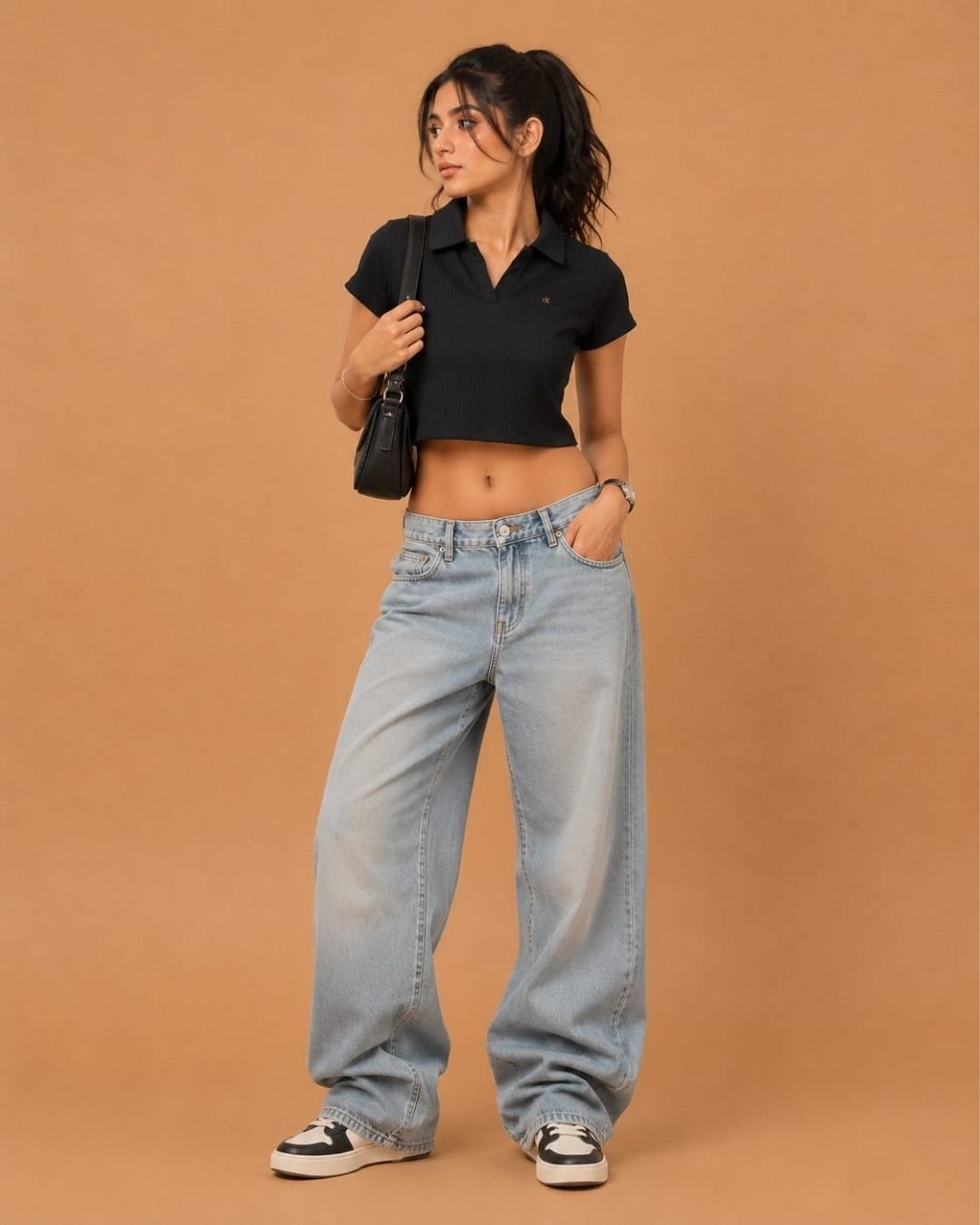 WhatsApp Image 2026-07-23 at 4.09.38 PM (2) Brandz Home Women's Black Ribbed Polo Crop Top - Image 2