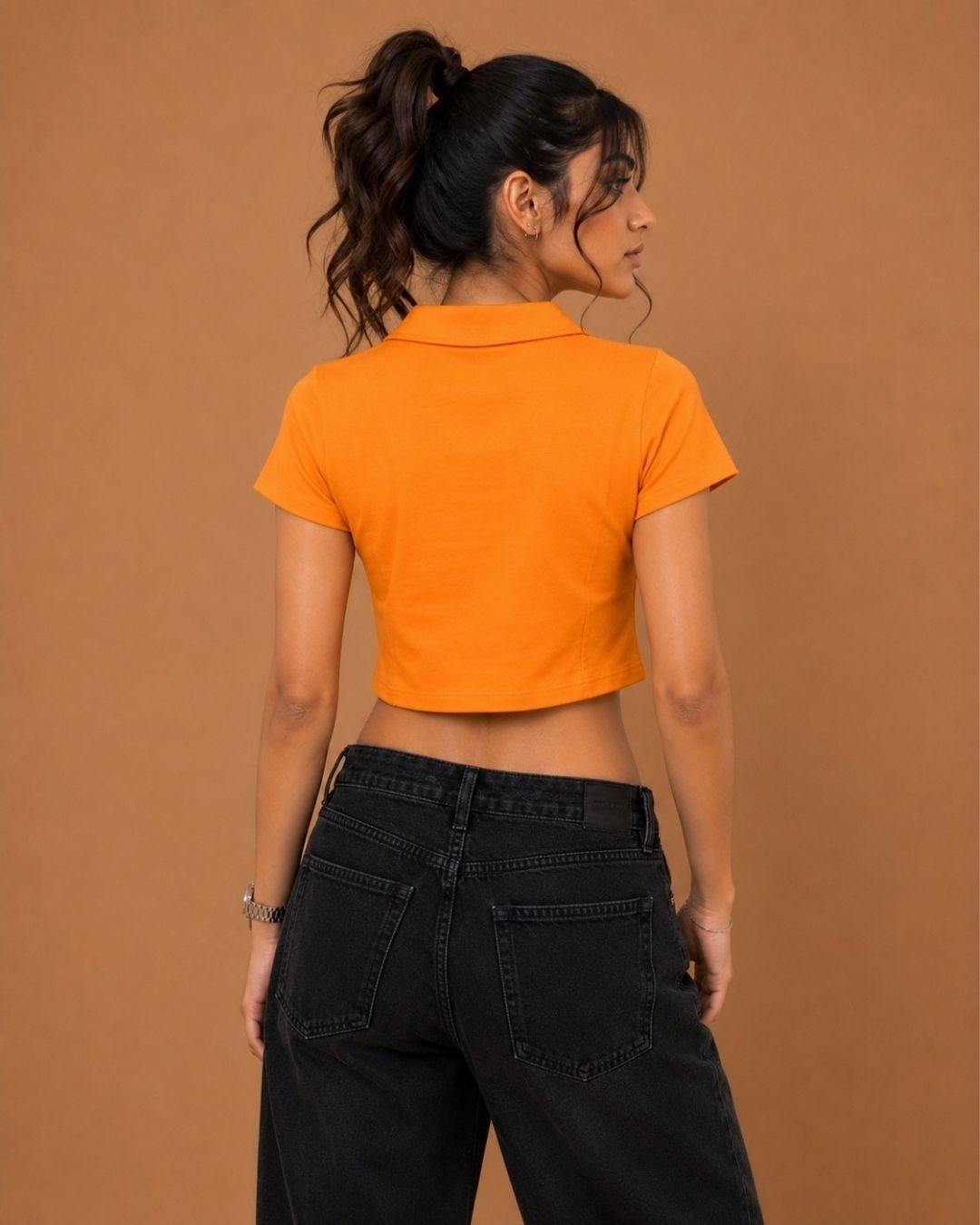 WhatsApp Image 2026-07-23 at 4.09.40 PM (1) Brandz Home Women's Premium Orange Zip-Up Slim Fit Crop Polo Top - Image 4