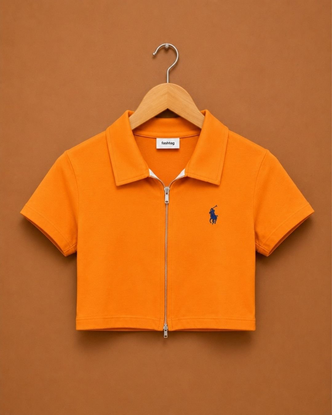 WhatsApp Image 2026-07-23 at 4.09.41 PM Brandz Home Women's Premium Orange Zip-Up Slim Fit Crop Polo Top