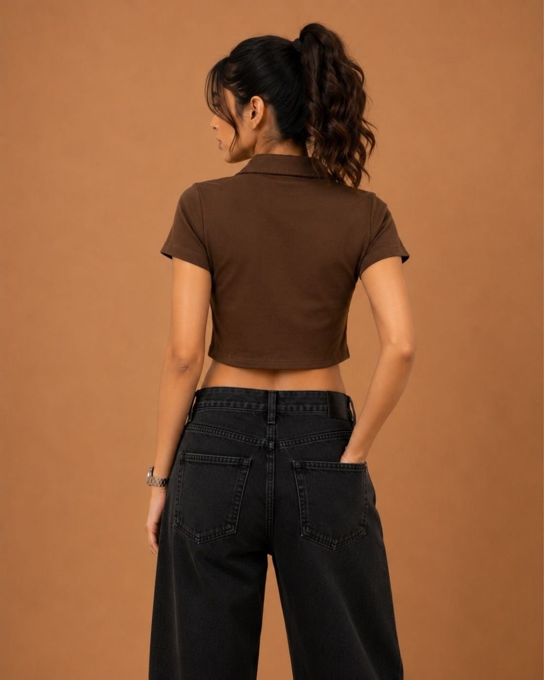 WhatsApp Image 2026-07-23 at 4.09.43 PM (2) Brandz Home Women's Premium Brown Zip-Up Slim Fit Crop Polo Top - Image 4