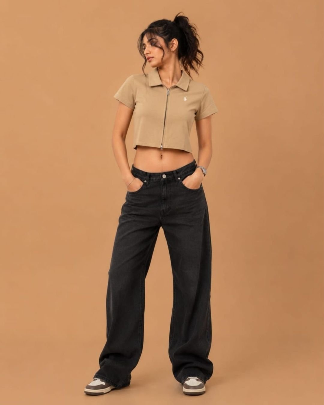 WhatsApp Image 2026-07-23 at 4.09.47 PM Brandz Home Women's Premium Beige Zip-Up Slim Fit Crop Polo Top - Image 2