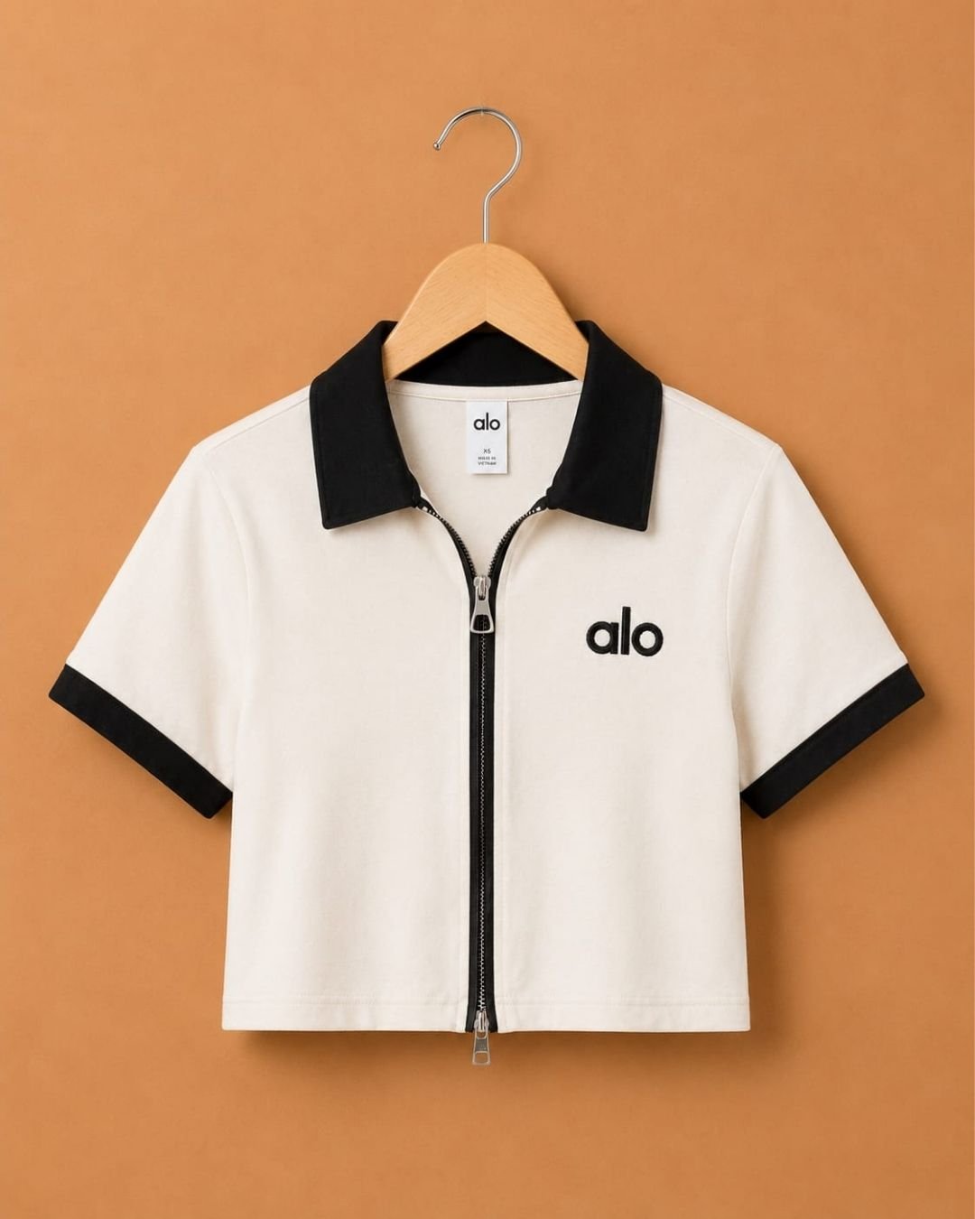 WhatsApp Image 2026-07-23 at 4.09.50 PM (1) Brandz Home Women's Premium White & Black Contrast Zip-Up Slim Fit Crop Polo Top