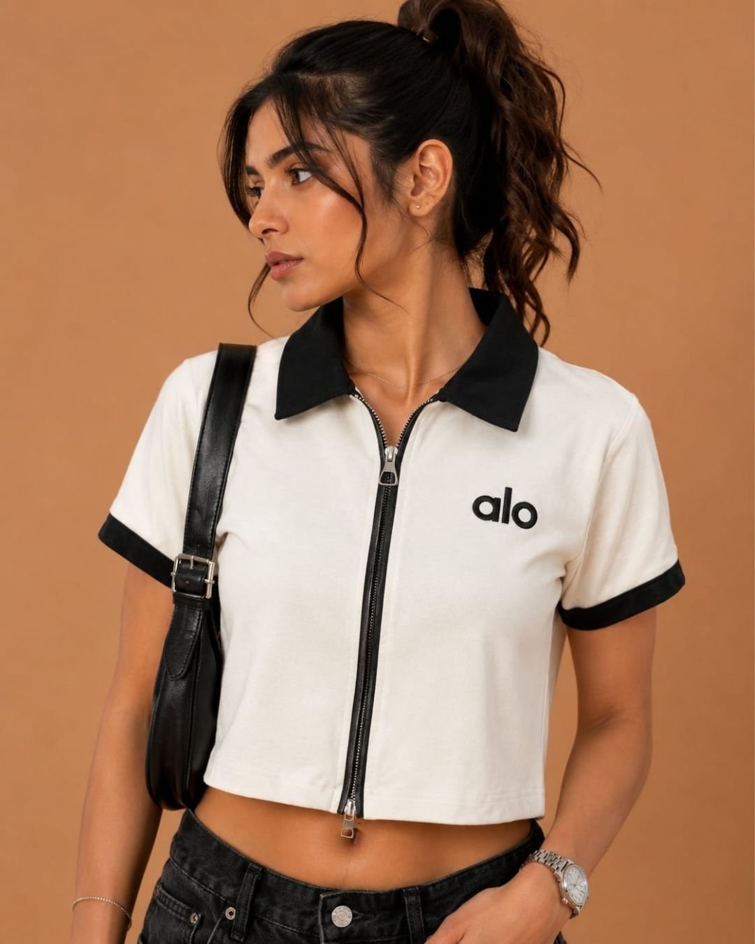 WhatsApp Image 2026-07-23 at 4.09.51 PM (1) Brandz Home Women's Premium White & Black Contrast Zip-Up Slim Fit Crop Polo Top - Image 3