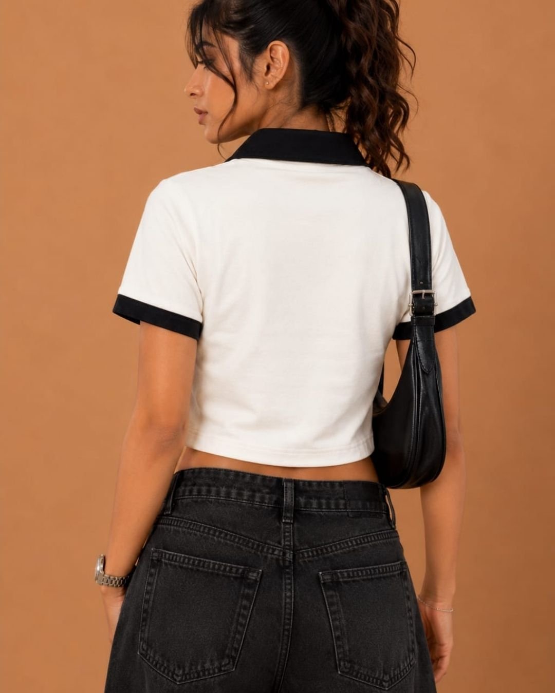 WhatsApp Image 2026-07-23 at 4.09.51 PM (2) Brandz Home Women's Premium White & Black Contrast Zip-Up Slim Fit Crop Polo Top - Image 4