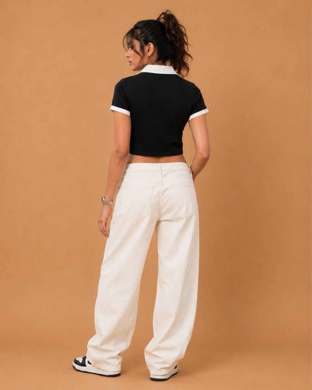 WhatsApp Image 2026-07-23 at 4.09.52 PM (2) Brandz Home Women's Premium Black & White Contrast Zip-Up Slim Fit Crop Polo Top - Image 4