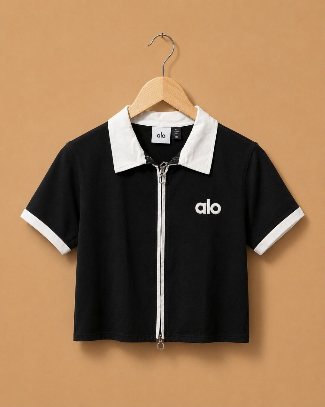 WhatsApp Image 2026-07-23 at 4.09.53 PM Brandz Home Women's Premium Black & White Contrast Zip-Up Slim Fit Crop Polo Top