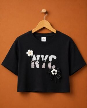 Brandz Home NYC Brooklyn Black Floral Crop T-Shirt for Women
