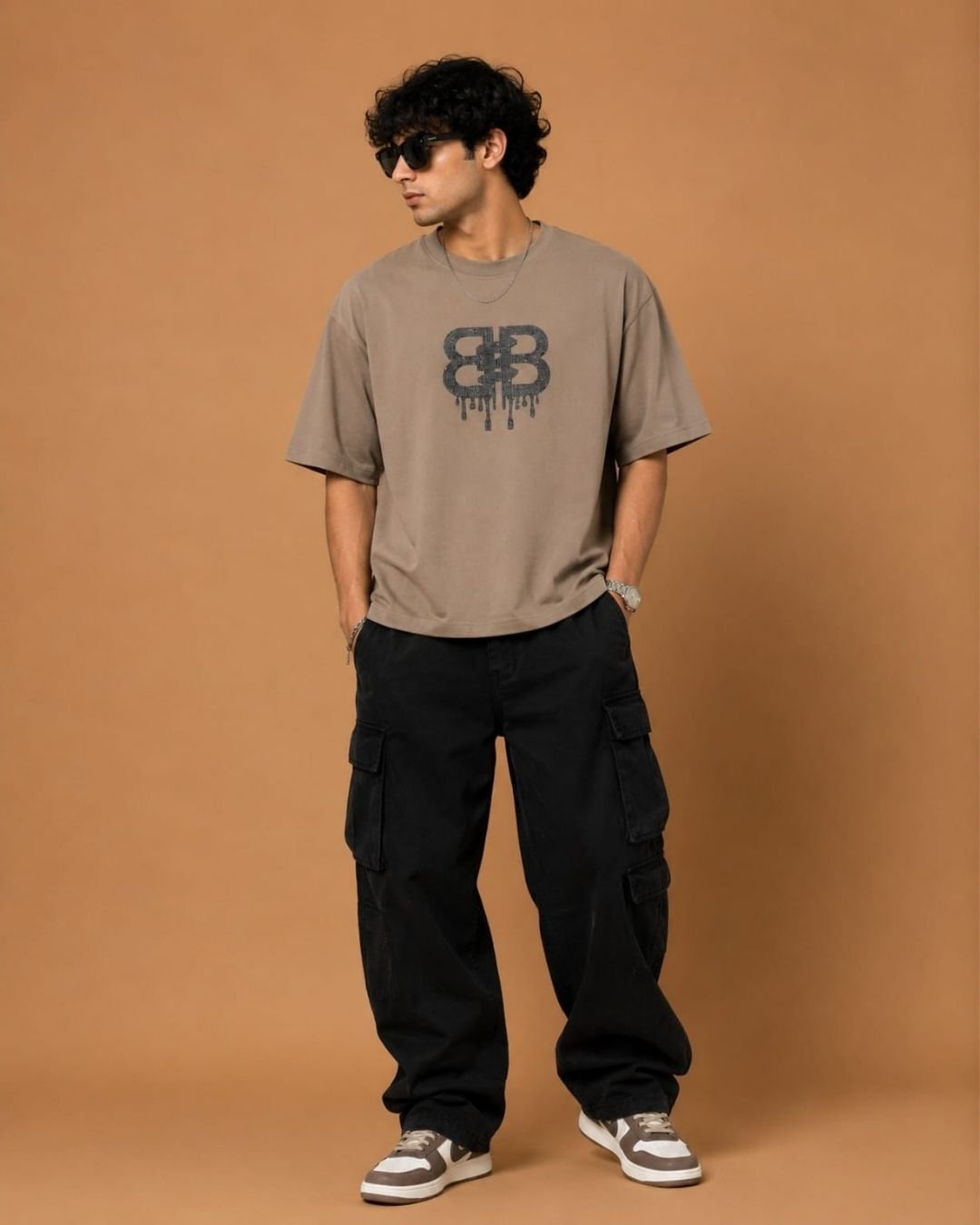 WhatsApp Image 2026-07-24 at 17.50.11 (1) Brandz Home Imported BB Drip Oversized Graphic T-Shirt – Taupe Grey - Image 2
