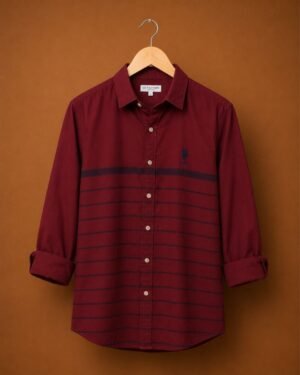 U.S. POLO ASSN. Premium Cotton Horizontal Stripe Full Sleeve Shirt – Burgundy