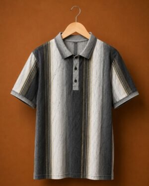 Brandz Home Imported Premium Marble Stripe Polo T-Shirt – Grey