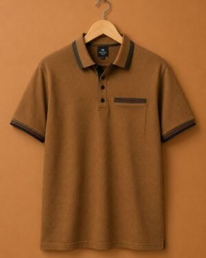 Brandz Home Imported Premium Textured Knit Polo T-Shirt – Camel Brown