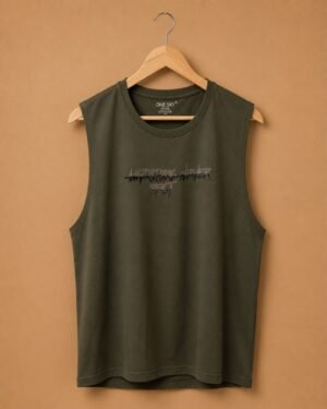 ONE SKY Urban Script Graphic Sleeveless Tank – Olive Green