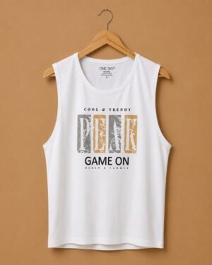 ONE SKY Peak Game On Graphic Sleeveless Tank – White