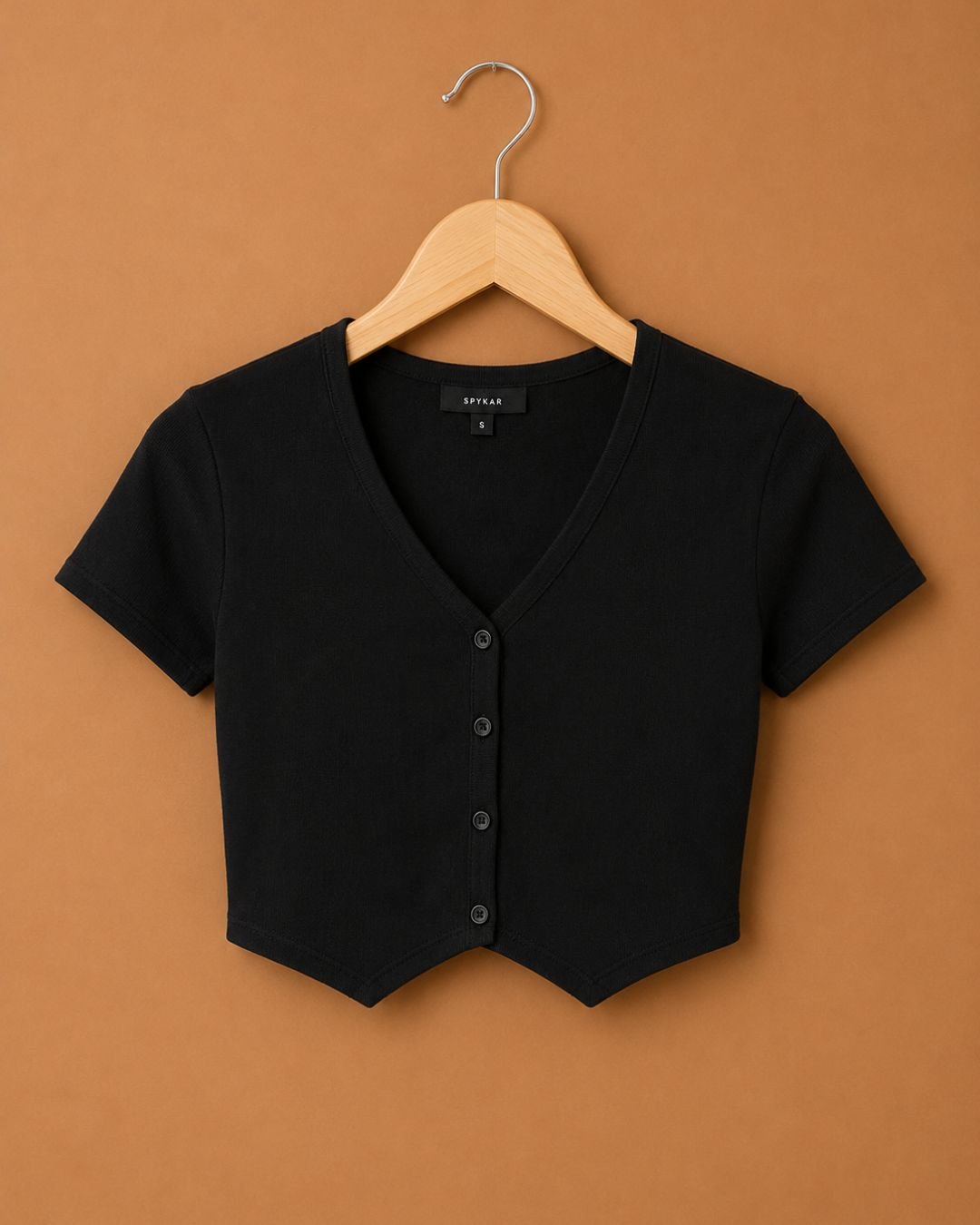 WhatsApp Image 2026-07-24 at 2.14.00 PM (1) Brandz Home Women's Black V-Neck Button Front Crop Top