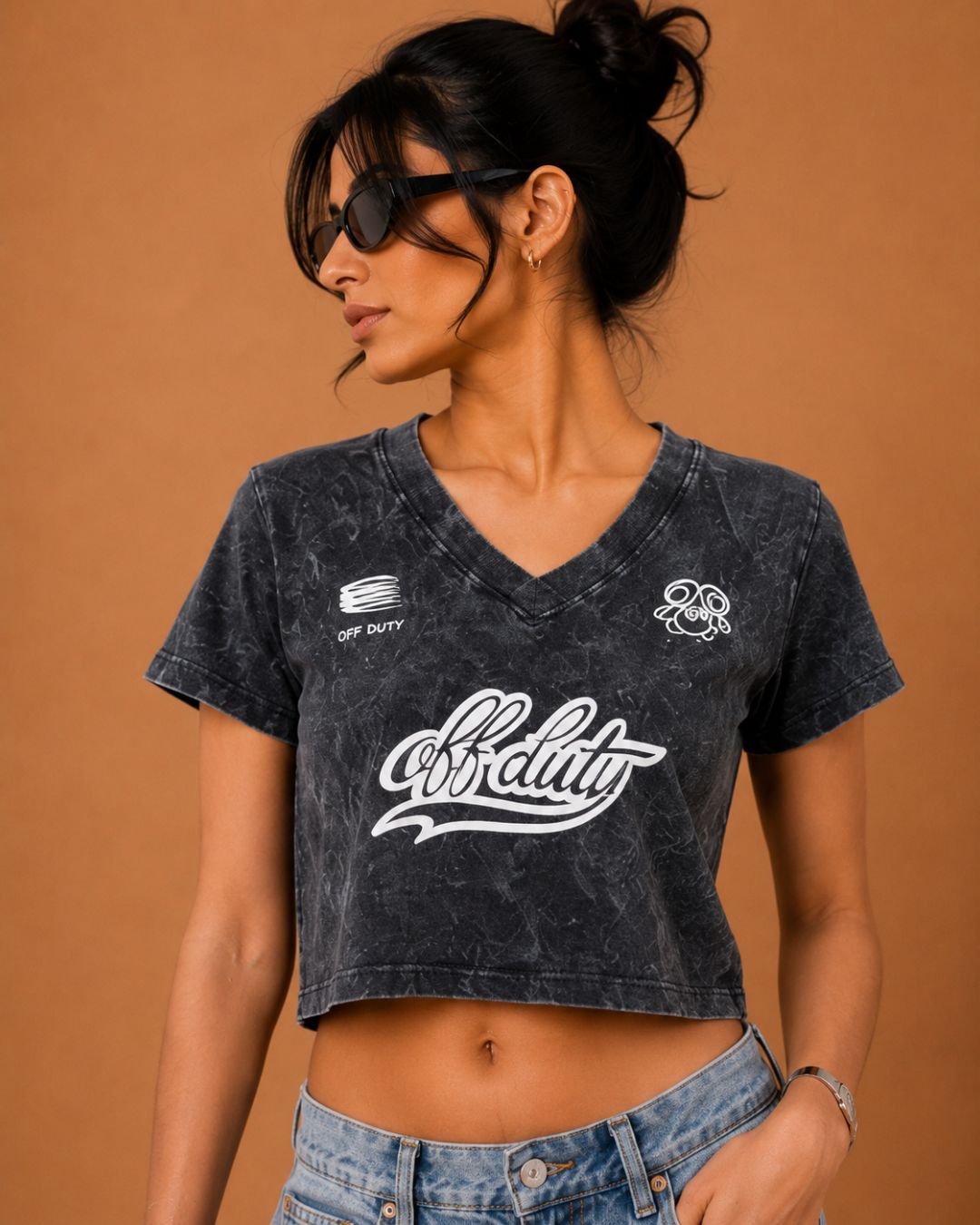 WhatsApp Image 2026-07-24 at 2.14.01 PM (1) Brandz Home Women's Acid Wash Off Duty Graphic V-Neck Crop T-Shirt - Image 2