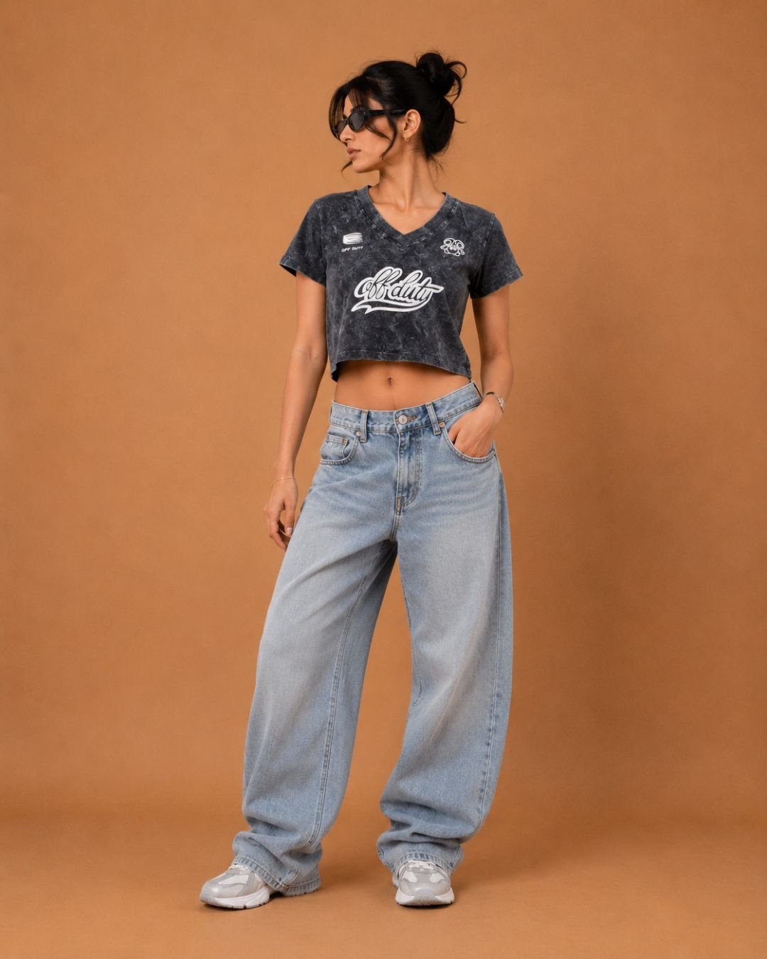WhatsApp Image 2026-07-24 at 2.14.01 PM (2) Brandz Home Women's Acid Wash Off Duty Graphic V-Neck Crop T-Shirt - Image 3