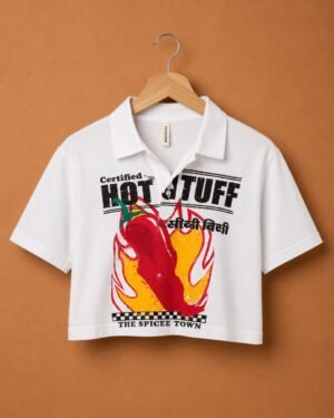 Brandz Home Women's Certified Hot Stuff Graphic Crop Polo T-Shirt