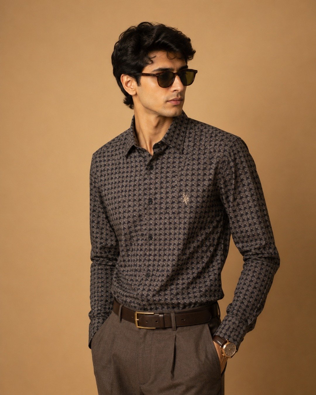 WhatsApp Image 2026-07-27 at 1.57.05 PM (2) U.S. Polo Assn. Premium Charcoal Geometric Printed Cotton Full Sleeve Shirt - Image 2
