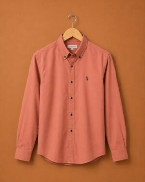 U.S. Polo Assn. Premium Coral Pink Cotton Button-Down Full Sleeve Shirt