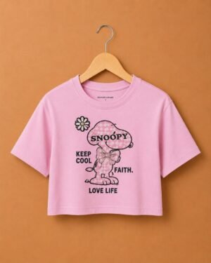Brandz Home Women's Pink Snoopy Graphic Crop T-Shirt